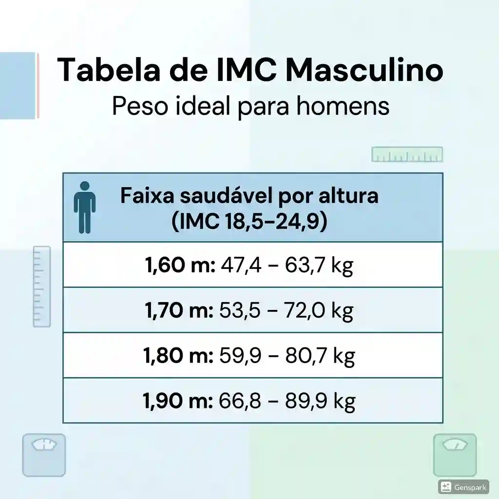 Tabela de IMC masculino com peso ideal por altura